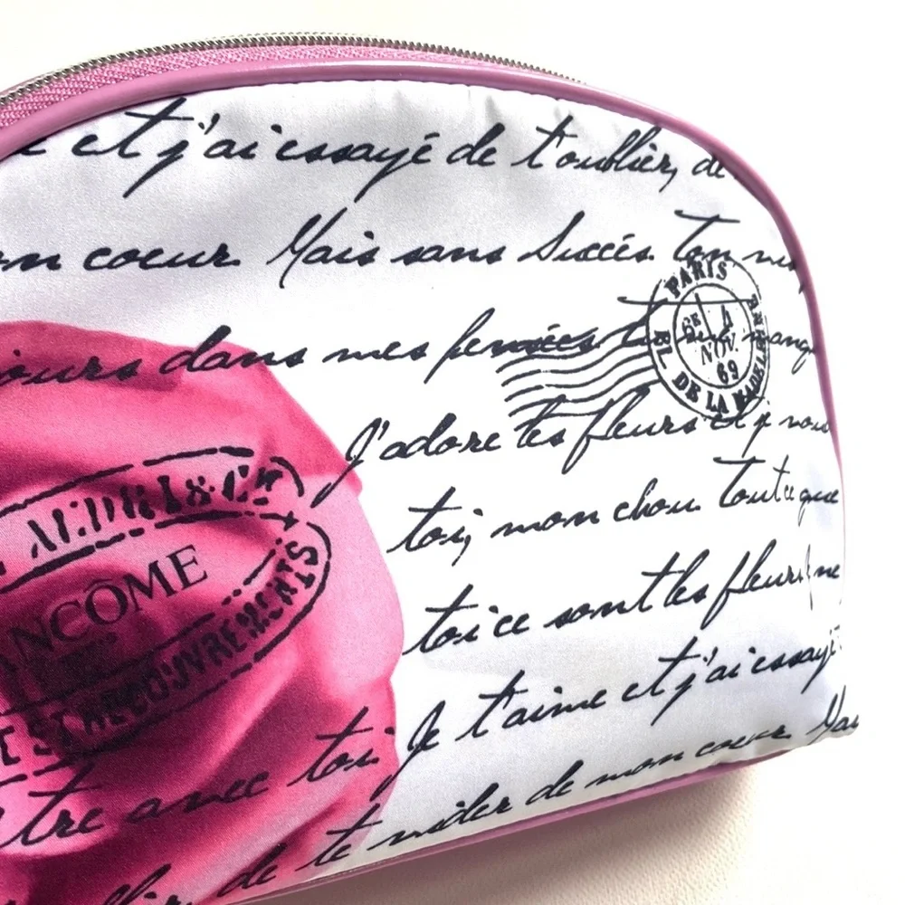LANCOME PARIS COSMETIC MAKE-UP BAG CASE ORGANIZER WHITE‎ PINK BLACK Fabric NEW